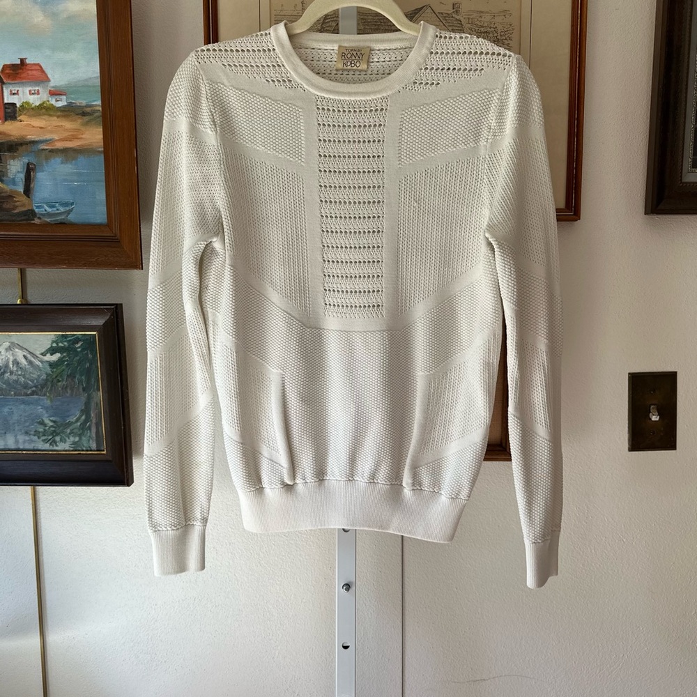Torn by Ronny Kobo White Crew Neck Sweater